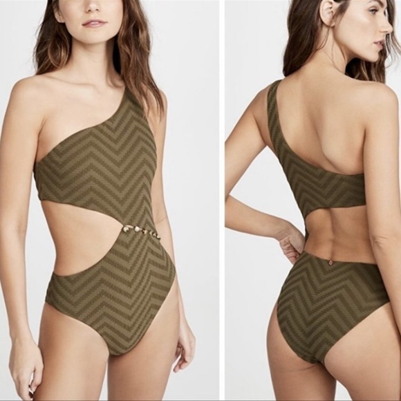 RED Carter Peri Asymmetrical One Piece Swimsuit Size Small Color Safari - Picture 6 of 13